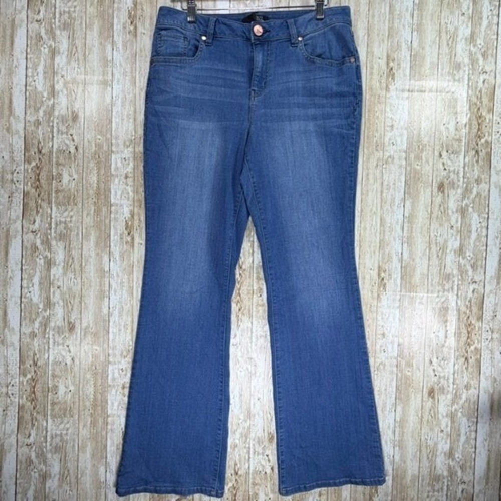 1822 Denim Slim Flare Leg Jeans 14 Blue High-Rise Stretch Bootcut Medium Wash